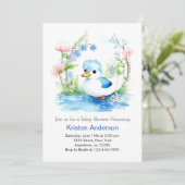Blauw Zalig Waterverf Duckling Boy Baby shower Kaart (Staand voorkant)