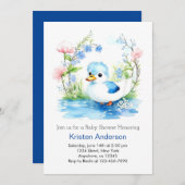 Blauw Zalig Waterverf Duckling Boy Baby shower Kaart (Voorkant / Achterkant)