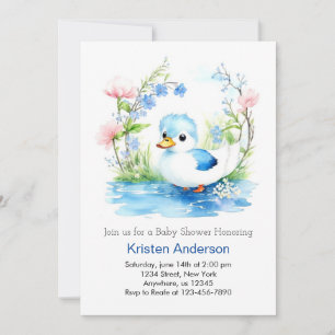 Blauw Zalig Waterverf Duckling Boy Baby shower Kaart