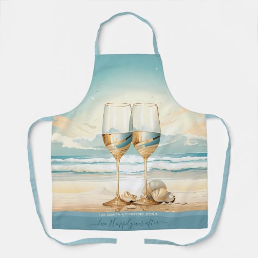 Blauw zand faux gouden Champaigne glas aangepaste  Schort (Voorkant)