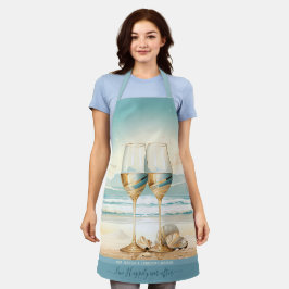 Blauw zand faux gouden Champaigne glas aangepaste Schort