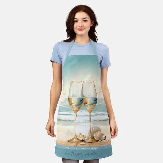 Blauw zand faux gouden Champaigne glas aangepaste Schort (Gedragen)