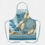 Blauw zand faux gouden palm verlaat aangepaste tek schort (Voorkant)