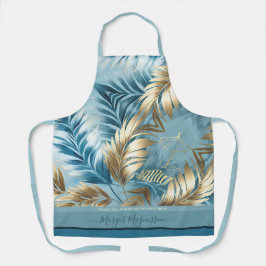 Blauw zand faux gouden palm verlaat aangepaste tek schort