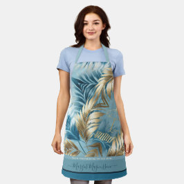 Blauw zand faux gouden palm verlaat aangepaste tek schort
