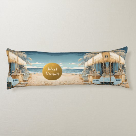 Blauw zand goud esthetische kust thema DBL-sided Lichaamskussen (Achterkant)