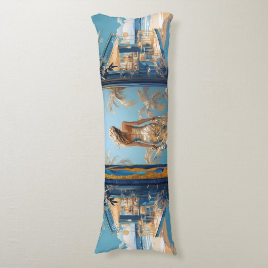 Blauw zand goud esthetische kust thema DBL-sided Lichaamskussen (Voorkant Verticaal)