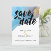 Blauw & Zand Strand Aquarel Save the Date (Staand voorkant)