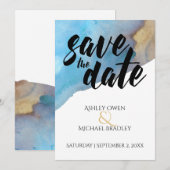 Blauw & Zand Strand Aquarel Save the Date (Voorkant / Achterkant)