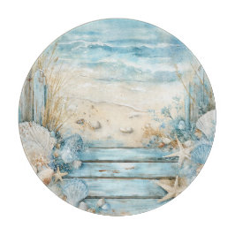 BLAUW ZANDSTRAND LANDSCHAP MET SCHELPEN SNIJPLANK