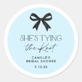 Blauw Ze bindt de knoopboog Ronde Sticker (Voorkant)