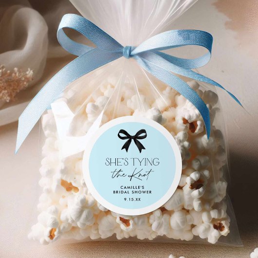 Blauw Ze bindt de knoopboog Ronde Sticker