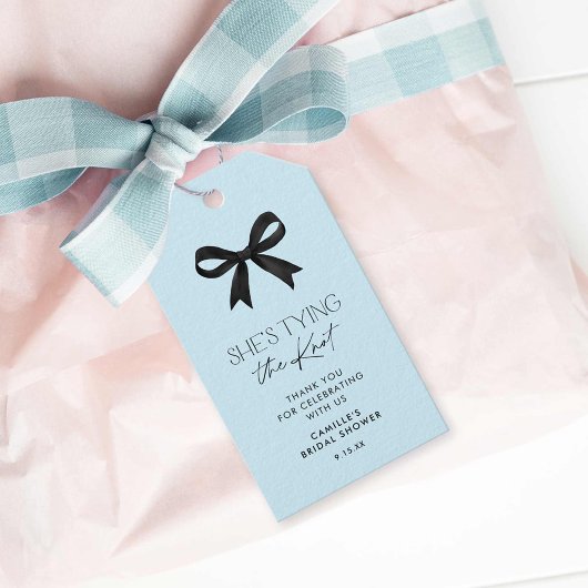 Blauw Ze bindt het Vrijgezellenfeest van de knoopb Cadeaulabel