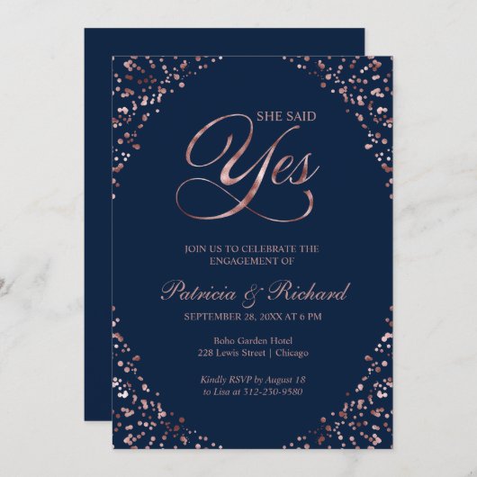 Blauw Ze zei ja Uitnodiging van de Engagement Part (Voorkant / Achterkant)