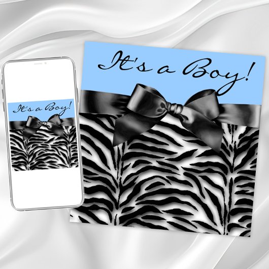 Blauw Zebra Baby shower Kaart