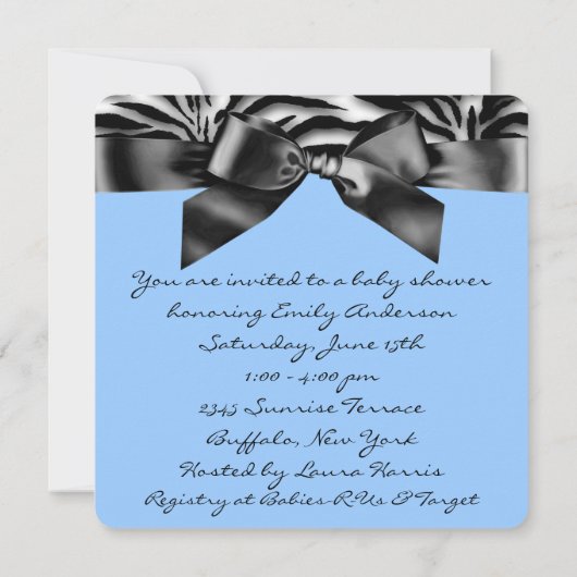 Blauw Zebra Baby shower Kaart (Achterkant)