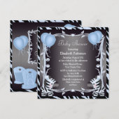Blauw Zebra en ballonnen — Baby shower voor afdruk Kaart (Voorkant / Achterkant)