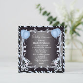 Blauw Zebra en ballonnen — Baby shower voor afdruk Kaart (Staand voorkant)