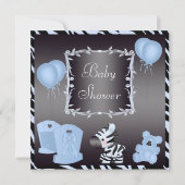 Blauw Zebra en ballonnen — Baby shower voor afdruk Kaart (Achterkant)