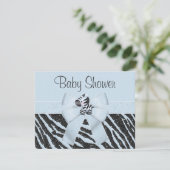 Blauw Zebra, gedrukt Baby shower en glitter look Kaart (Staand voorkant)