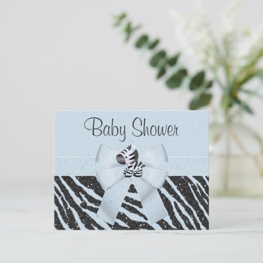 Blauw Zebra, gedrukt Baby shower en glitter look Kaart (Staand voorkant)