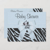 Blauw Zebra, gedrukt Baby shower en glitter look Kaart (Voorkant / Achterkant)