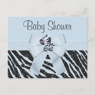 Blauw Zebra, gedrukt Baby shower en glitter look Kaart