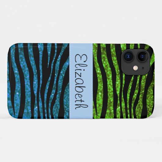 Blauw Zebra, Groene Zebra, Glitter Zebra, Jouw naa Case-Mate iPhone Case (Achterkant (horizontaal))