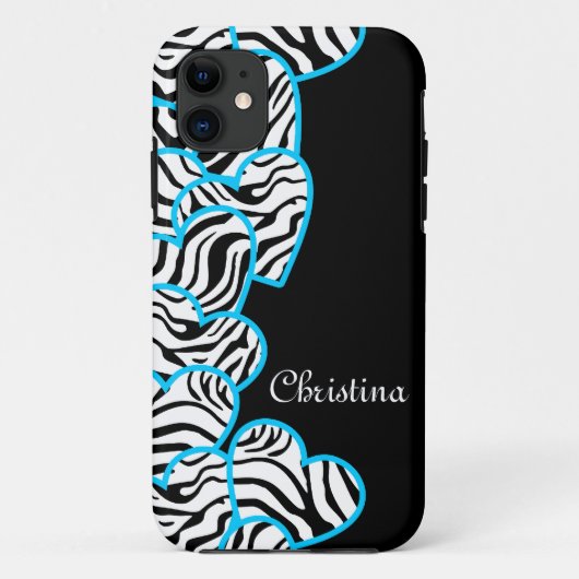 Blauw zebra harten iPhone 5 Hoesje (Achterkant)