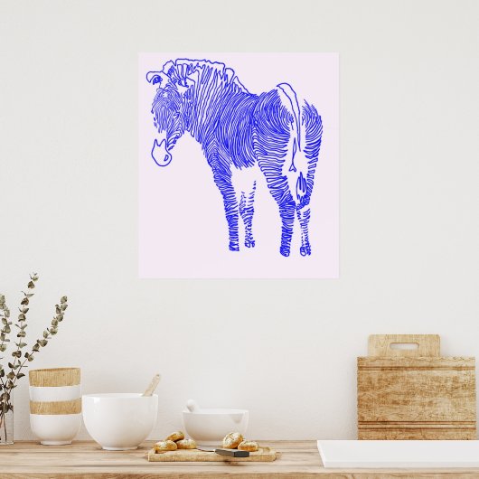 blauw zebra poster (Keuken)