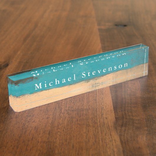 Blauw Zee Abstract Modern Design Uniek Persoonlijk Naambordje (Zijkant)