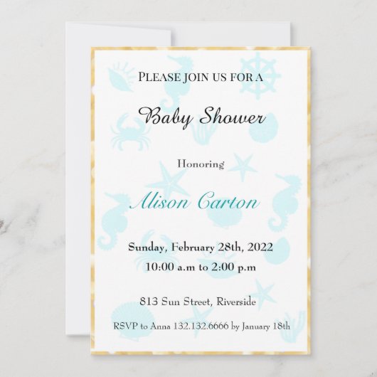 Blauw zee baby shower-uitnodiging kaart (Voorkant)