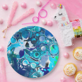 Blauw Zee beluistert Abstracte kunst Papieren Bordje (Feest)