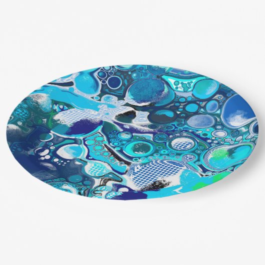 Blauw Zee beluistert Abstracte kunst Papieren Bordje (Gekanteld)