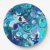 Blauw Zee beluistert Abstracte kunst Papieren Bordje (Voorkant)