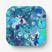 Blauw Zee beluistert Abstracte kunst Papieren Bordje (Voorkant)