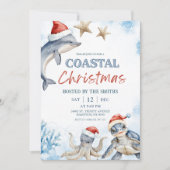 Blauw Zee Dier Kust Kerstmis Kaart (Voorkant)