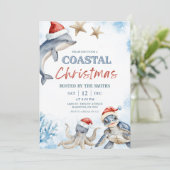 Blauw Zee Dier Kust Kerstmis Kaart (Staand voorkant)