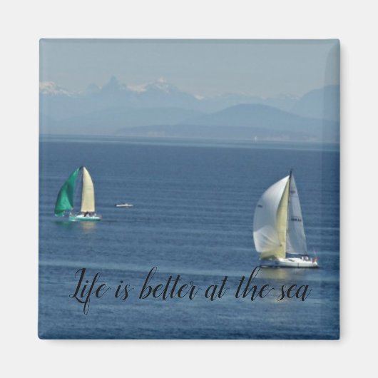 Blauw zee en hemel "Het leven is beter in het zee" Magneet (Voorkant)