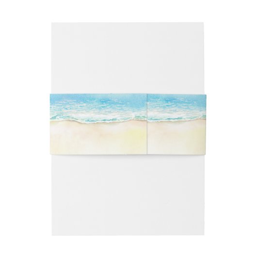Blauw Zee en Zand Waterverf Bestemming Bruiloft Uitnodigingen Wikkel (Achterkant Voorbeeld)