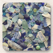Blauw zee glas, strandglas onderzetter aardewerk (Voorkant)