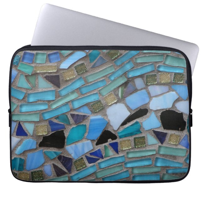 Blauw Zee Glass Mosaic Laptop Sleeve (Voorkant)