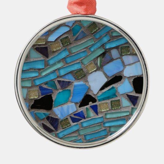 Blauw Zee Glass Mosaic Metalen Ornament (Voorkant)