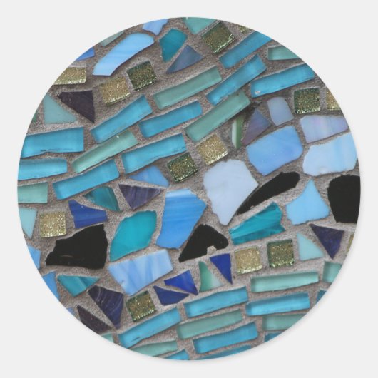Blauw Zee Glass Mosaic Ronde Sticker (Voorkant)