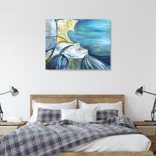 Blauw Zee Godin Surreal Whimsical Fantasy Mystic Canvas Afdruk (Insitu (Slaapkamer))