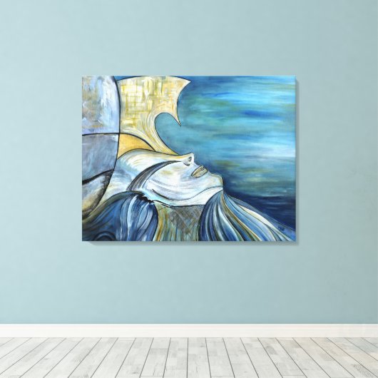 Blauw Zee Godin Surreal Whimsical Fantasy Mystic Canvas Afdruk (Insitu (Houten vloer))