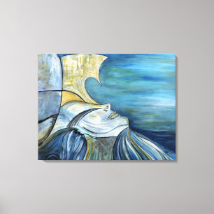 Blauw Zee Godin Surreal Whimsical Fantasy Mystic Canvas Afdruk