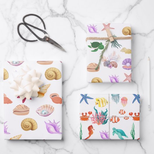 Blauw Zee huispatronen Inpakpapier Vel (Voorkant)