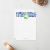 Blauw Zee met handschilderd Waterverf Notitiekaartje (Voorkant / Achterkant in situ)