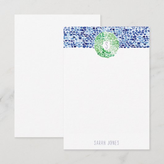 Blauw Zee met handschilderd Waterverf Notitiekaartje (Voorkant / Achterkant)